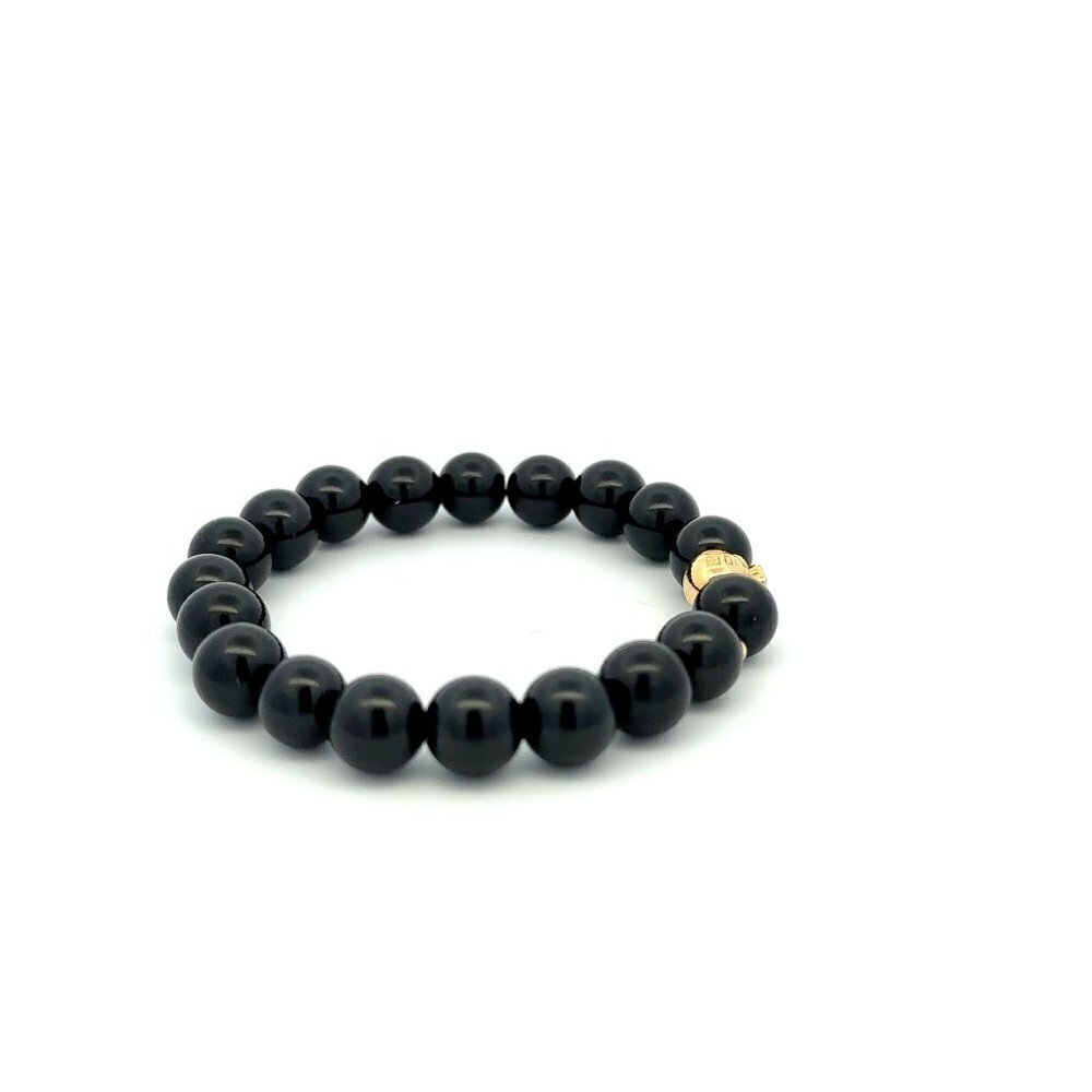 18K Gold Money Bag Lucky Bracelet Beads Gemstone Black Tourmaline 8mm - Picture 6 of 9